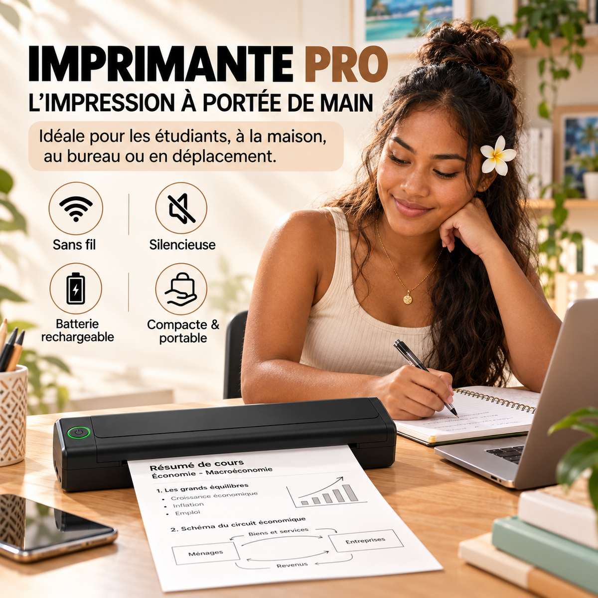 IMPRIMANTE PRO - Portable et Thermique + 50 feuilles incluses